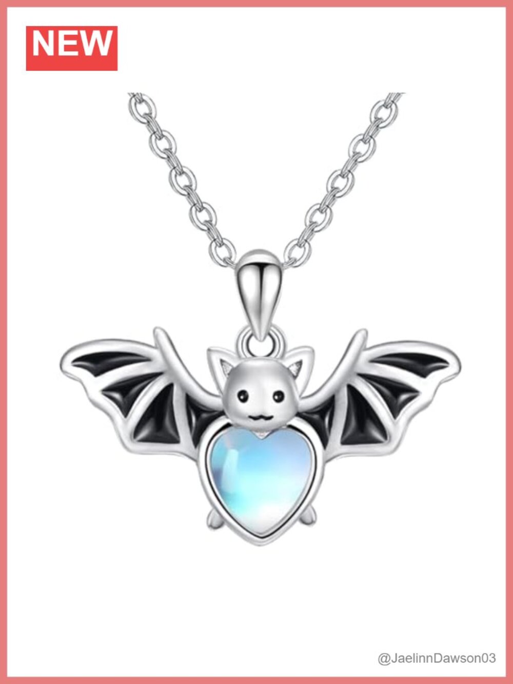 Moonstone Bat Pendant Necklace 925 Sterling Silver Adjustable Chain 20mm